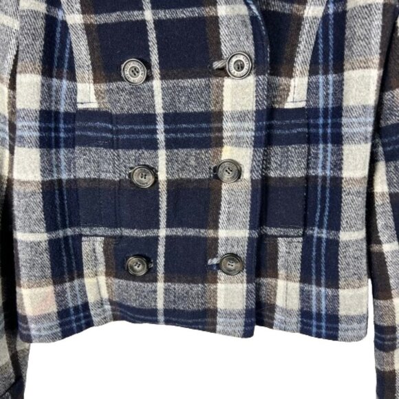 Abercrombie & Fitch Womens Plaid Wool Cropped Peacoat Jacket XS Blue Y2K Preppy - Picture 5 of 13